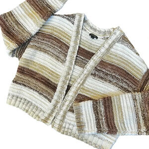 Soft Cardigan Sweater Brown Tan White Gold Metallic Wool Blend Size S Like New